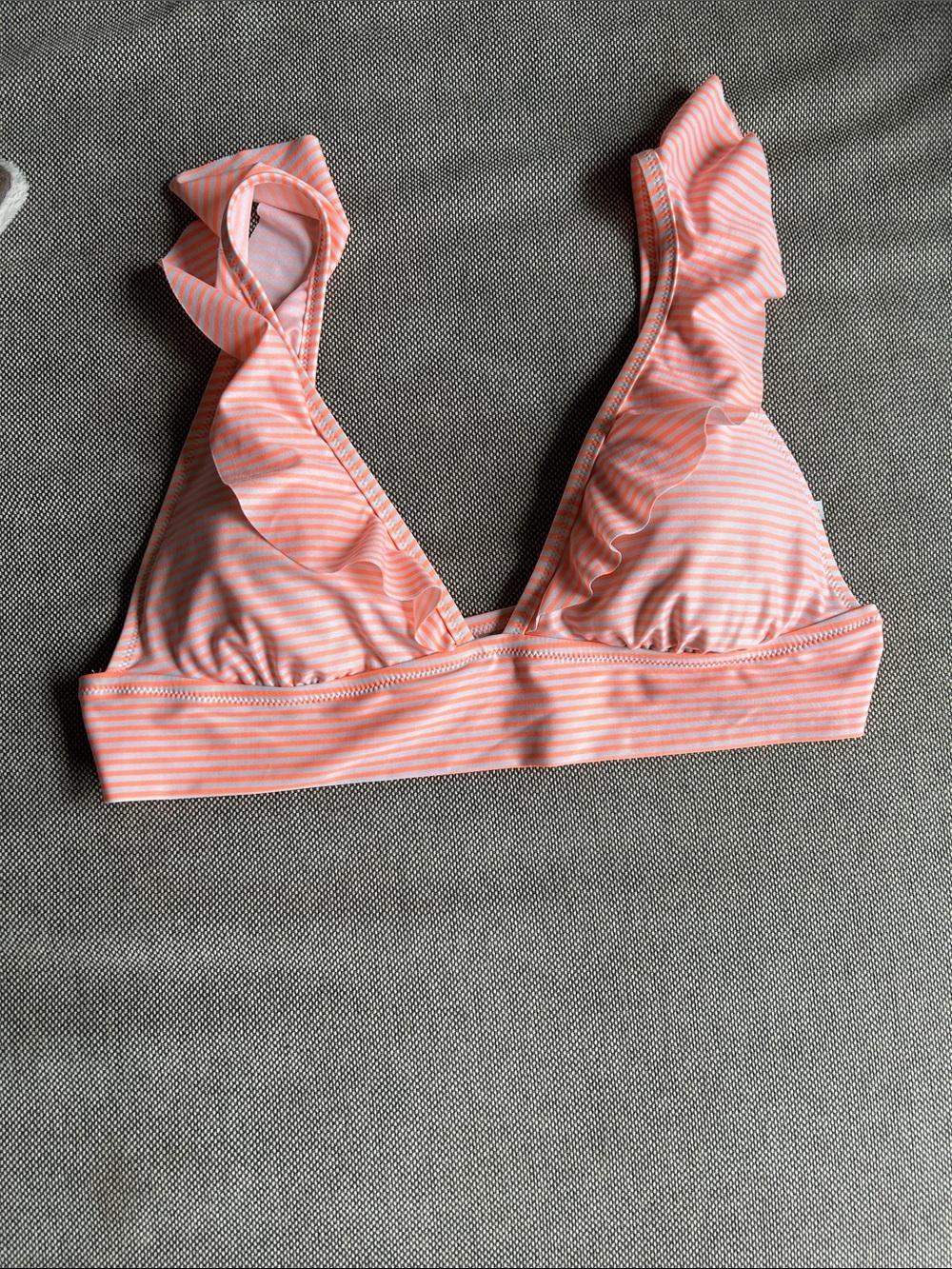 aerie Striped Triangle Bikini Top - Coral & White